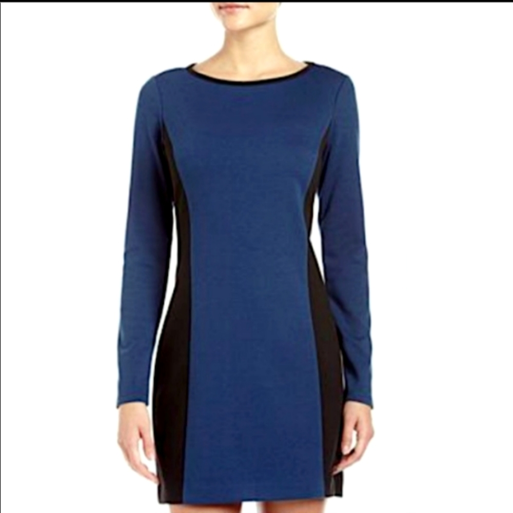 Long Sleeve Laundry Black and Blue Dress